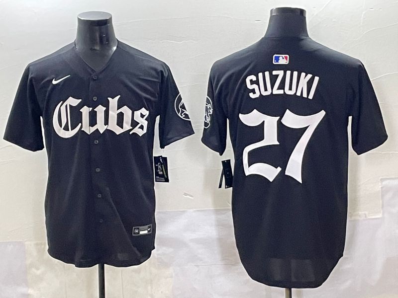 Men 2025 Chicago Cubs #27 Suzuki Black Five generations Joint Name Nike MLB Jersey style 1->chicago cubs->MLB Jersey
